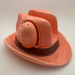 Vintage Pink Cowboy Hat Napkin Holder with Salt & Pepper Shakers